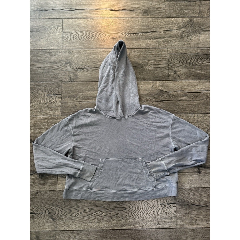 James Perse Hoodie Womens Size 1 Gray‎ Blue Relaxed Cropped Sweatshirt Pullover